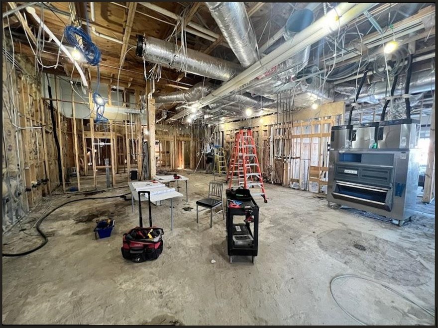 Harrison & Sons Electrical — commercial build-out rough-in with overhead HVAC and pulled wire feeds